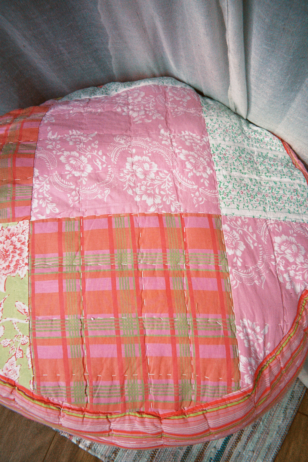 Pink Patchwork Quilted Pouffe