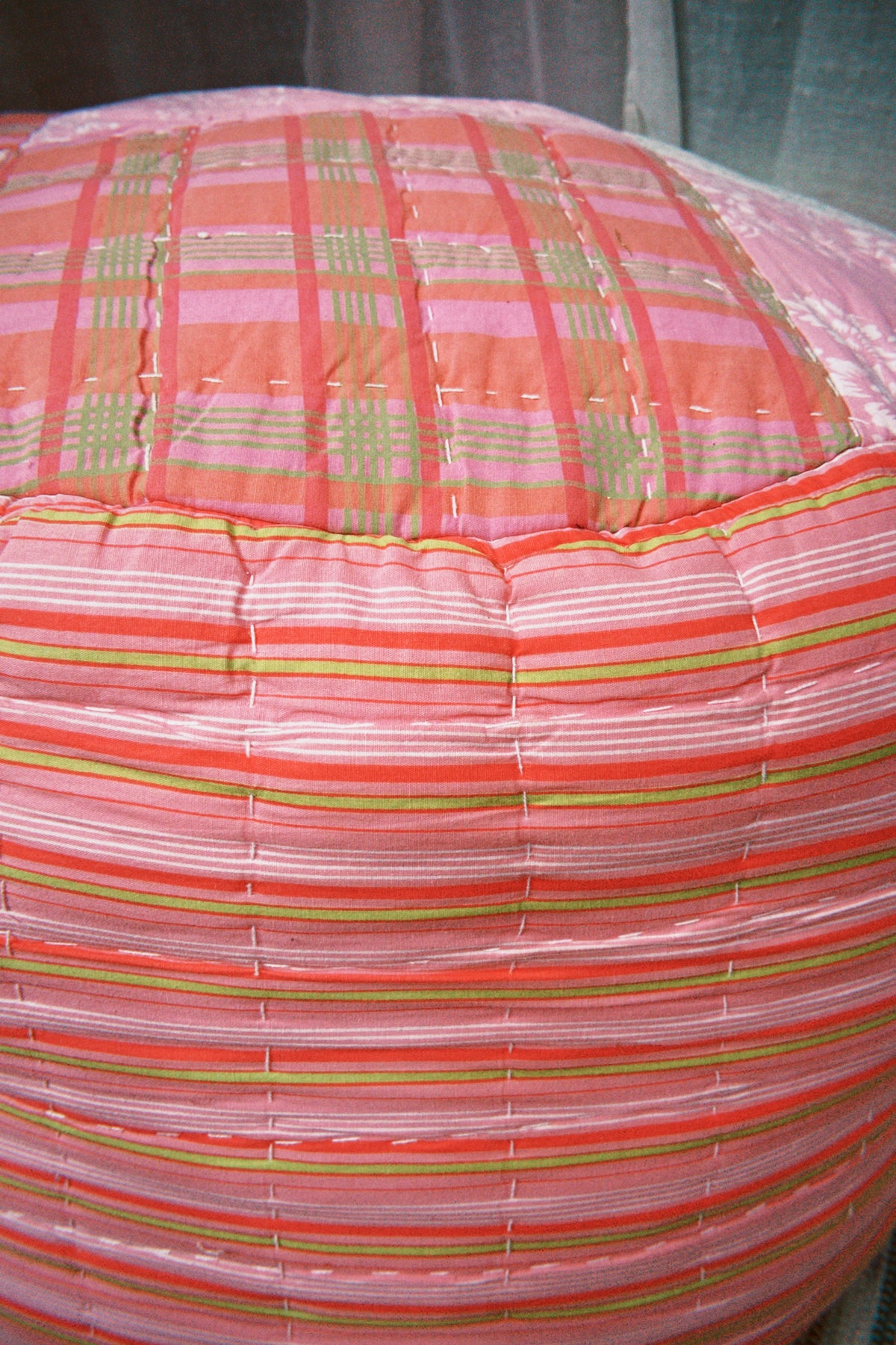 Pink Patchwork Quilted Pouffe